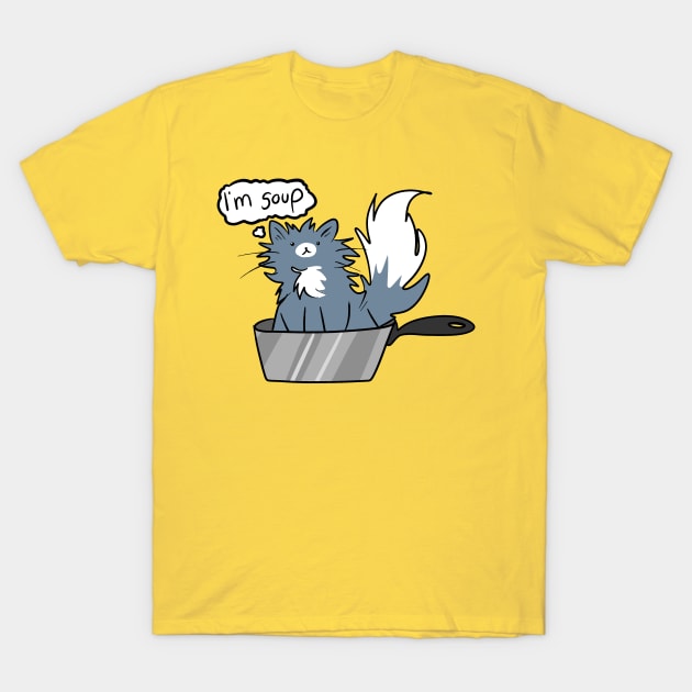 Fluffy Cat Inside of a Pot Thinking "I'm Soup" T-Shirt by saradaboru